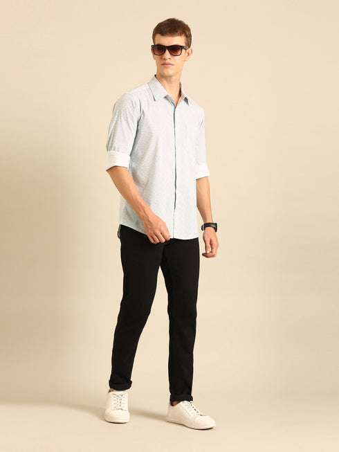 Light Mint Printed Full Sleeve Casual Shirt